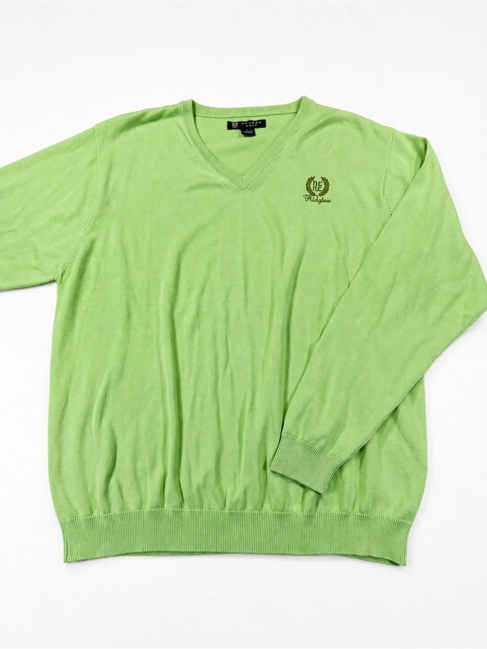 Oxford Golf Ridglea Men’s V-Neck Cotton Golf Sweater – Size L – Lime Green